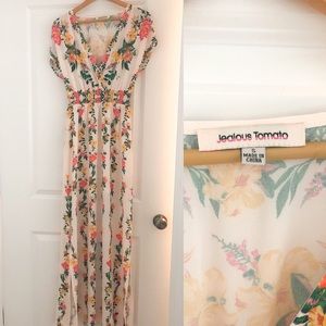 Floral double side split maxi dress